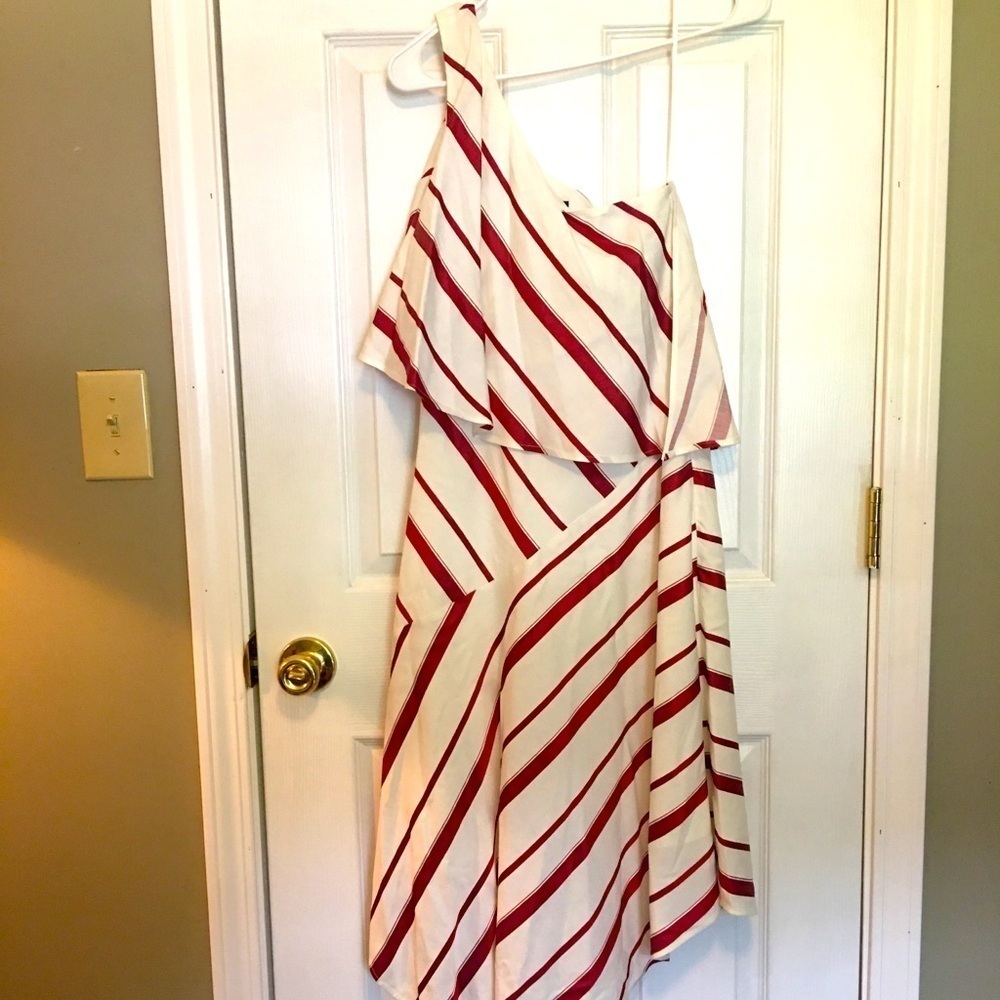 Banana Republic dress candy cane stripe  print Sz 0. 1 shoulder. So fun.